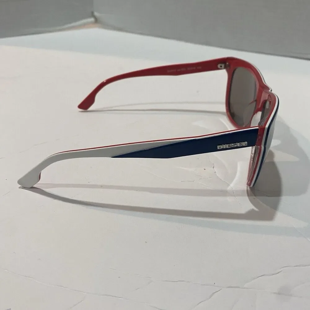Diesel DL0112 Col. 92C 56.16.140 Red White Blue Mirrored Square Sunglasses